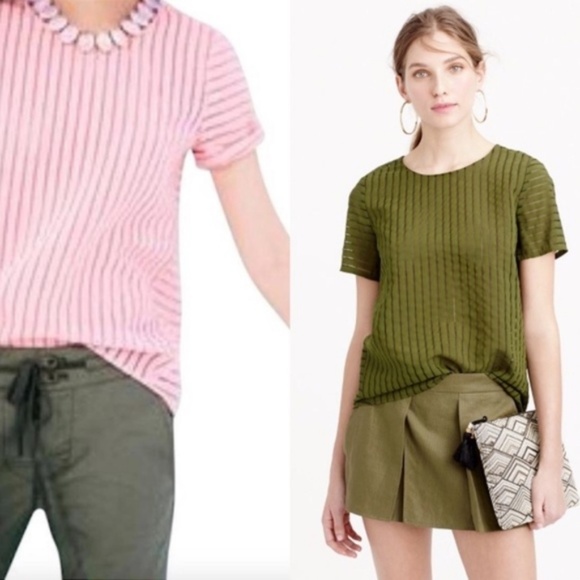 J Crew Shadow Stripe Top Contrast Sheer Mesh Panel - Picture 3 of 8